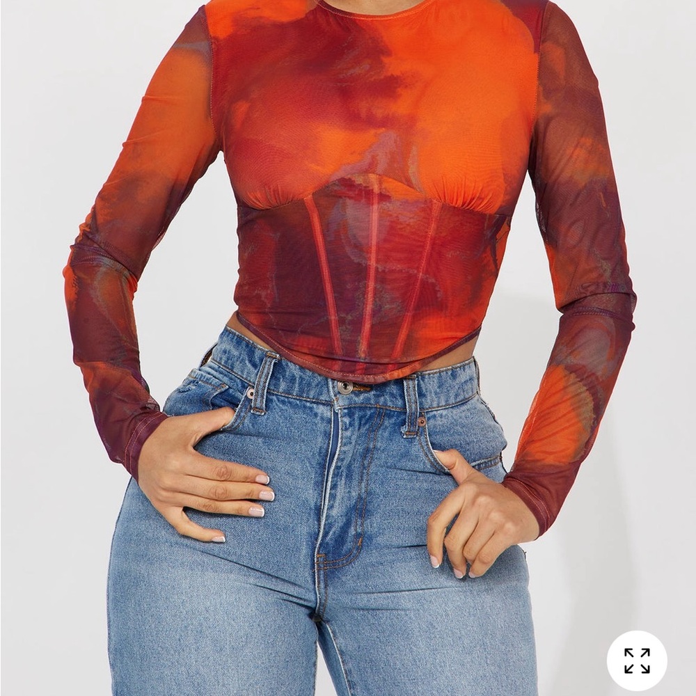 Fashion Nova Fiery Red and Orange Long Sleeve Top